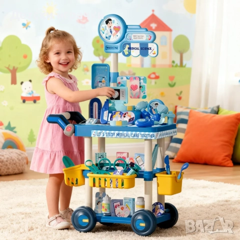 Лекарски комплект с маса на колела 73см, с 65 части 