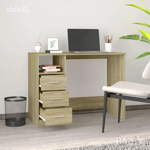 vidaXL Бюро с чекмеджета, сонома дъб, 102x50x76 см, инженерно дърво, снимка 3 - Бюра - 56147963