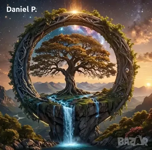 Дървен пъзел красиво дърво и водопад., снимка 1