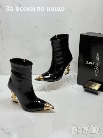 Yves Saint Laurent Черни Елегантни Дамски Боти С Атрактивен Златист Ток Код SEM-904