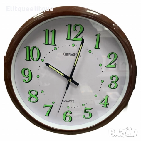 Стенен светещ часовник – Кръгъл, кафяв, безшумен / 30см, снимка 5 - Други стоки за дома - 52183649
