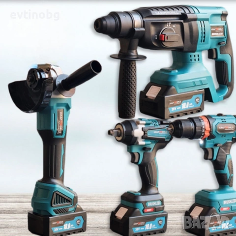 Комплект 4 в 1 - акумулаторен перфоратор, винтоверт, гайковерт и ъглошлайф 36V, снимка 5 - Други стоки за дома - 53786705