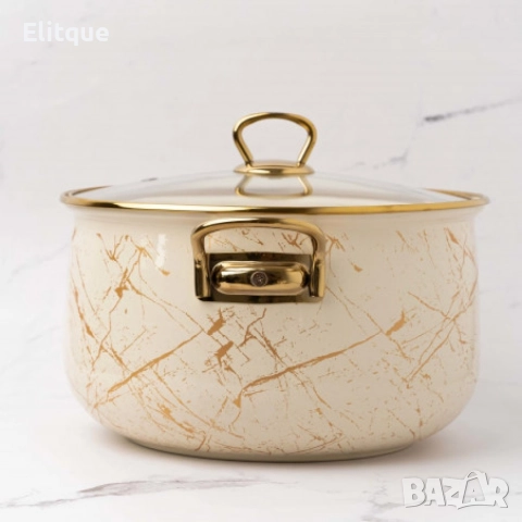 Тенджера Goldmann GM 8017-26B, 26см., Емайл, Индукция, Бял/Старо злато, снимка 8 - Съдове за готвене - 52870877