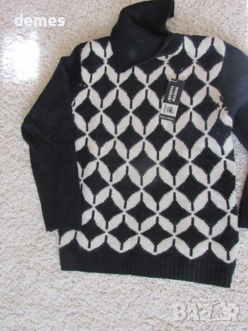 Блуза черно и бяло с поло яка цвят размер M/40, снимка 2 - Блузи с дълъг ръкав и пуловери - 51980983