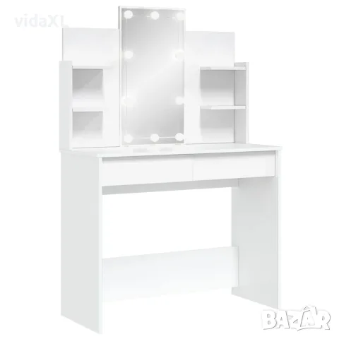 vidaXL Тоалетка с LED лампи, бяла, 96x40x142 см