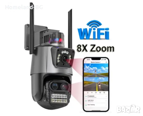 Двойна WIFI камера за наблюдение P11 Pro + Карта, 8MP, външна/вътрешна, Ultra HD, 5X ZOOM, Icsee