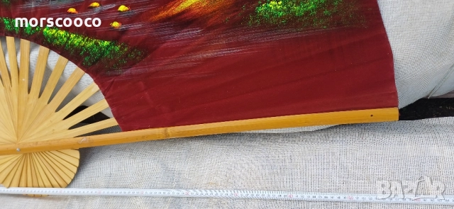 Голямо старо ръчно рисувано ветрило за стена масло на платно , снимка 2 - Декорация за дома - 52461559