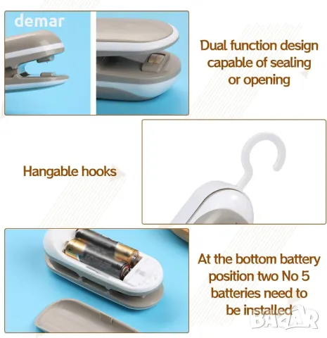 2 в 1 ръчна машина за запечатване на торбички за храна, 1 бр. термозапечатваща машина, снимка 3 - Други стоки за дома - 49920520