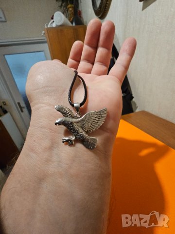 Муска амулет сребърен медальон с орел  и вързанка мотор рокер сребро, снимка 4 - Колиета, медальони, синджири - 41795435