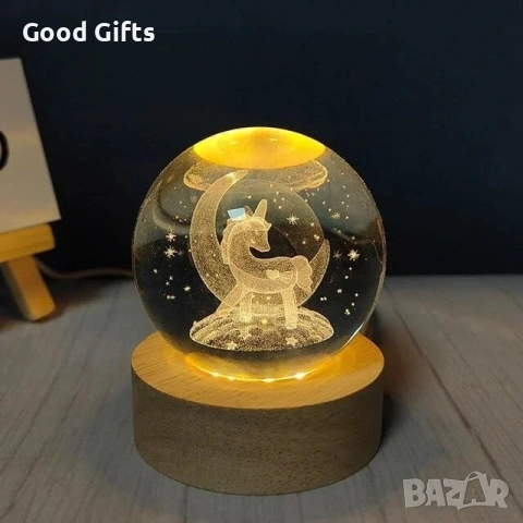 Кристална LED Сфера „Вълшебен Еднорог & 3D Луна“ – Магия във всяка стая, снимка 3 - Лед осветление - 53560999