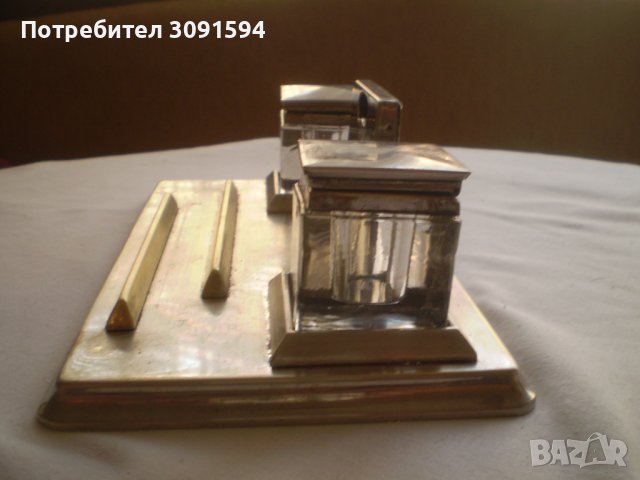 АНТИКВАРНА настолна мастилница GDR никелиран бронз кристал, снимка 10 - Антикварни и старинни предмети - 38693629