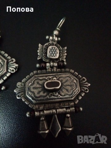 Стари авторски гръцки сребърни обеци с Ниело и гранат, снимка 3 - Обеци - 34004847