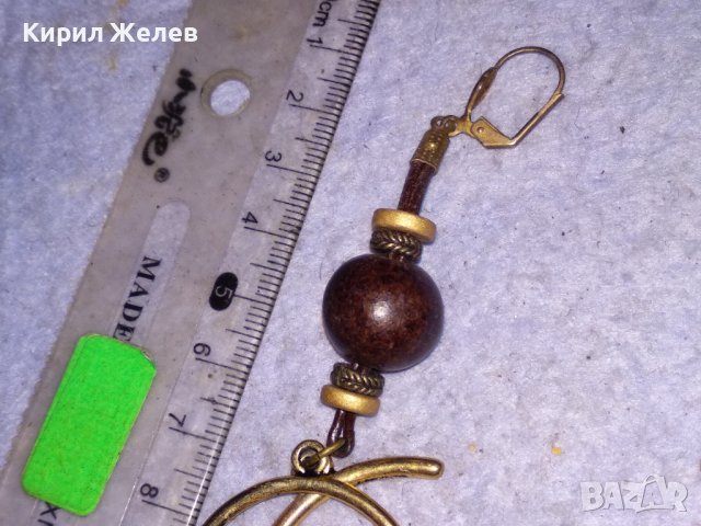 ПОЗЛАТЕНИ МЕДНИ ХИПАРСКИ ВИНТИДЖ АРТ СТИЛ ХЕНД МЕЙД ОБЕЦИ с ДЪРВЕНИ ТОПЧЕТА 38478, снимка 4 - Обеци - 41483921