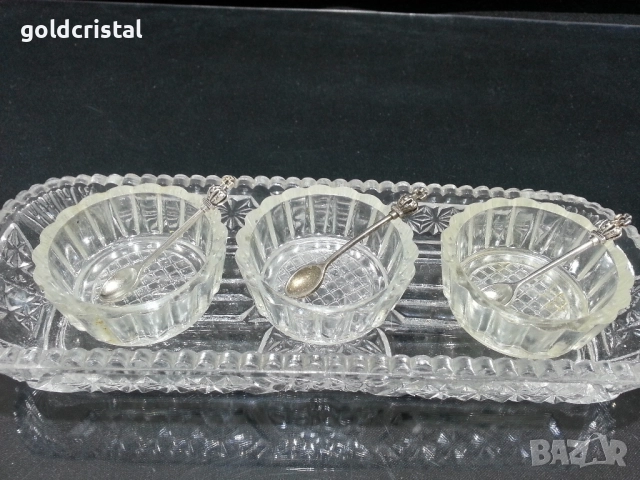 стар стъклен комплект за хайвер подправки , снимка 4 - Антикварни и старинни предмети - 51636157