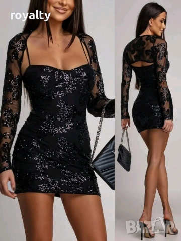 Черна Дамска Рокля с Пайети 