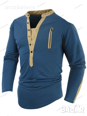 Мъжка тактическа тениска с дълъг ръкав с цип с цветни блокчета и яка Henley, 5цвята , снимка 7 - Тениски - 44624157