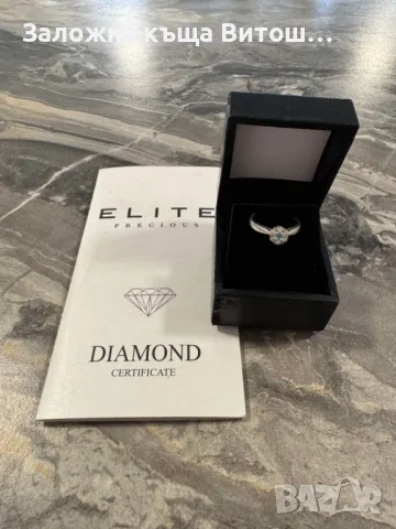 Златен дамски пръстен с диамант и син топаз 14к / 3.35 гр. / 0.19 ct., снимка 7 - Пръстени - 47745069