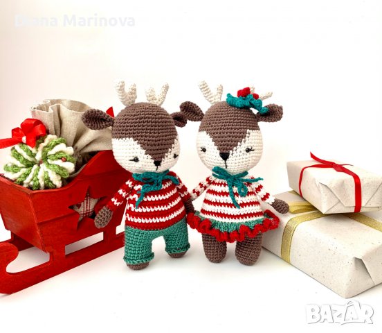 Плетени играчки, коледни еленчета, играчки за деца, коледен подарък за дете, ръчна изработка, снимка 10 - Плюшени играчки - 38913263