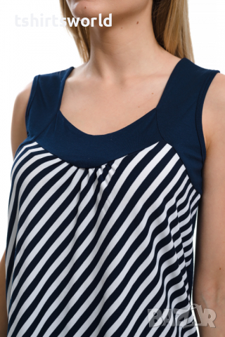 Нова дамска елегантна моряшка блуза без ръкави на тънко райе, снимка 2 - Потници - 36292038