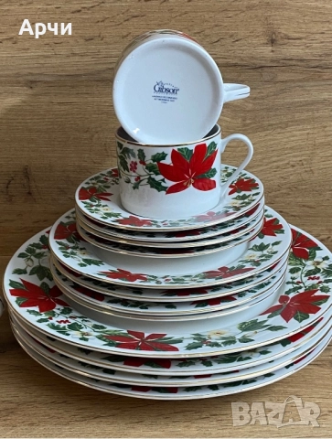 Порцеланов сервиз с коледен мотив -Gibson, снимка 7 - Сервизи - 52503703