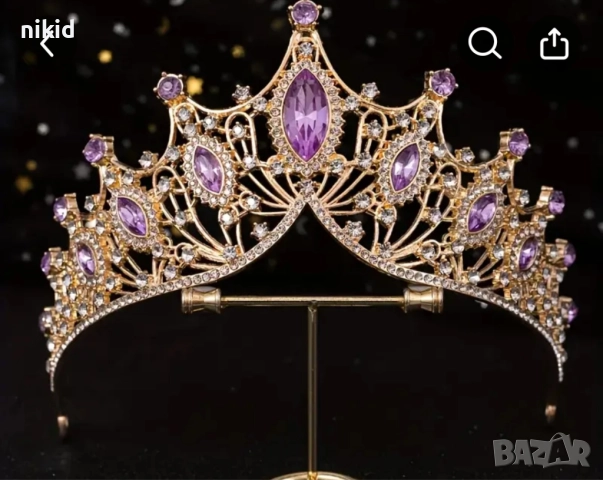 Масивна корона тиара диадема венец златиста сребриста черна камъни кралица мис метална дамска детска, снимка 14 - Аксесоари за коса - 47022698