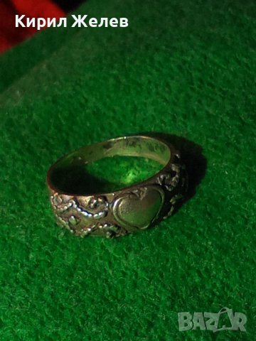 СТАРИНЕН БЕЛ ЕПОК Стил ОРНАМЕНТИРАН СРЕБЪРЕН ПРЪСТЕН СРЕБРО 925 РЪЧНА ИЗРАБОТКА със СЪРЧИЦЕ 34378, снимка 7 - Антикварни и старинни предмети - 39637814