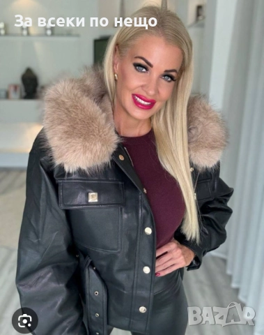 Дамско Черно Кожено Яке С Пух Код VL-156, снимка 2 - Якета - 51824397