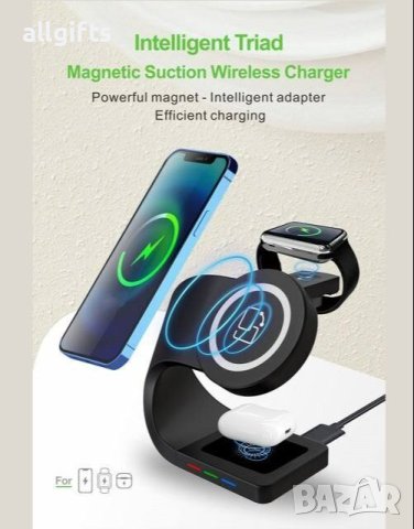 3 в 1 стойка за безжично зареждане Y36 за iPhone, Apple Watch, Airpods, 15W Qi бързо зареждане Dock , снимка 3 - Аксесоари за Apple - 41437408