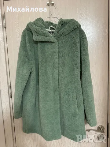Меко зелено палто с качулка 