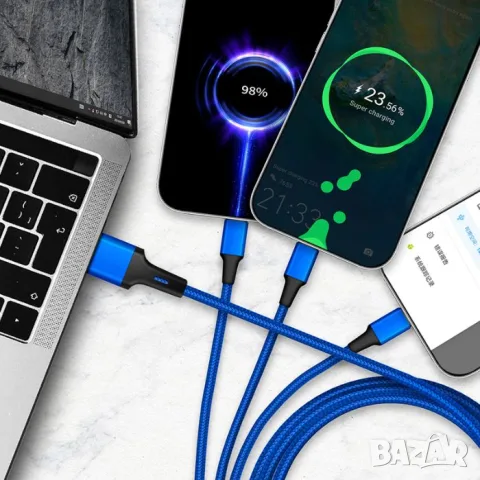 Кабел за зареждане 3 в 1 с USB-C Lightning и Micro USB, снимка 3 - Аксесоари и консумативи - 55863005