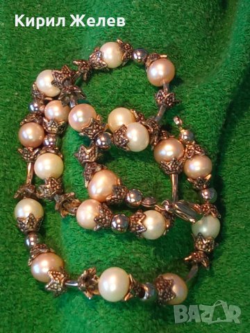 СРЕБРИСТО КРАСИВО НЕЖНО ПЕРЛЕНО ВИНТИДЖ АРТ КОЛИЕ БЕЛИ и РОЗОВИ НАТУРАЛНИ ПЕРЛИ 38886, снимка 2 - Колиета, медальони, синджири - 41865369