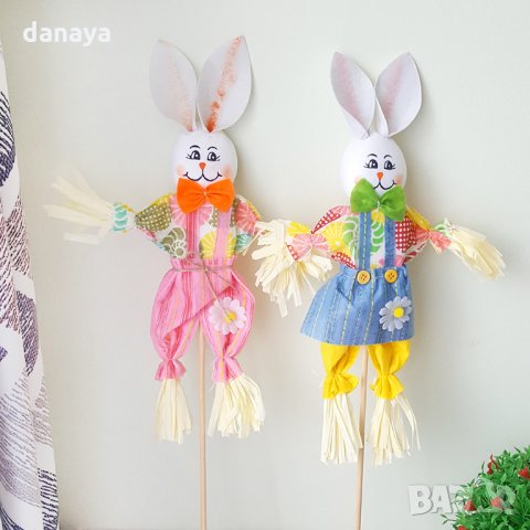 2750 Зайче на пръчка великденска украса, 50 см, снимка 4 - Декорация за дома - 35873680