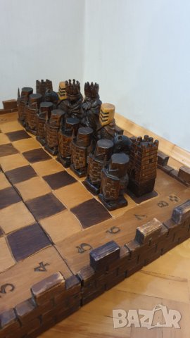 Голям стар дървен шах -ръчна изработка, снимка 2 - Антикварни и старинни предмети - 44327128