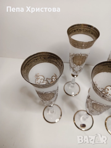 Комплект от 6 броя чаши за шампанско от чешки кристал Бохемия., снимка 6 - Чаши - 52901637