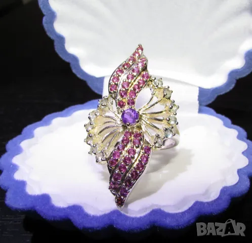 925 сребърен пръстен с аметист 3x3мм, общо тегло 6.1гр., снимка 3 - Пръстени - 47751431