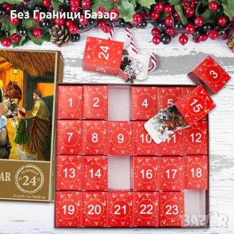 Нов Пъзел адвентен календар 24 части – подарък за Коледа дете игра, снимка 6 - Пъзели - 48521980