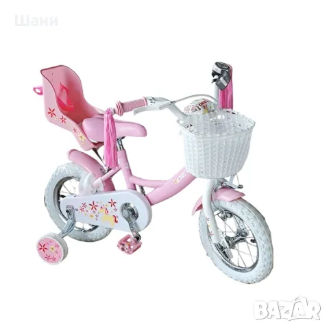 Детски велосипед Dech, 12”, помощни колела, Розов