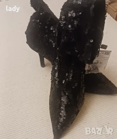 ZARA. Много стилни и елегантни черни боти с паети., снимка 4 - Дамски боти - 47483559