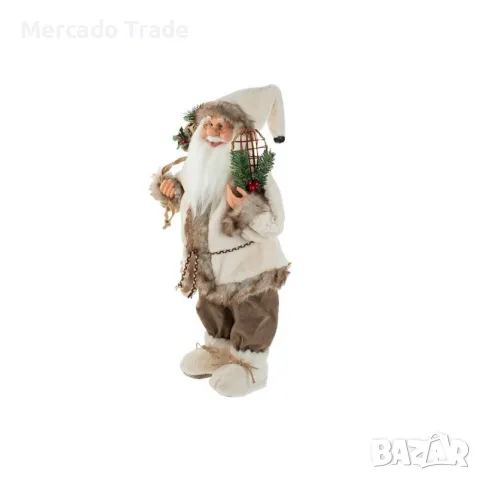 Коледна реалистична фигура Дядо Коледа, Екрю, Имитация на кожа и снегоходки, 60 см, снимка 5 - Декорация за дома - 47972429