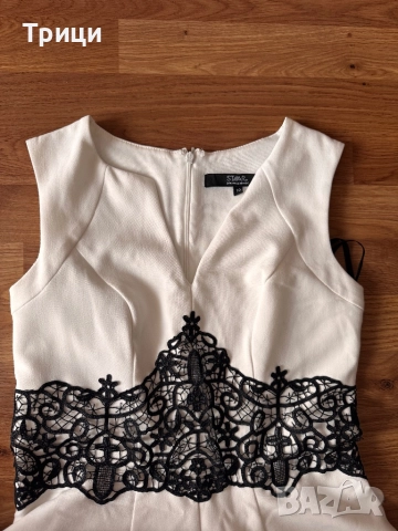 Бяла рокля с черна дантела, снимка 2 - Рокли - 52271656