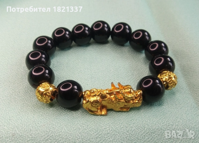 Гривна от мъниста обсидиан, снимка 7 - Гривни - 52349775