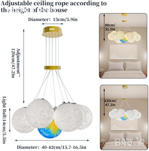 Нова Висяща таванна лампа/Топчета 3 променливи цвята/Спалня Кухня, снимка 7 - Лампи за таван - 41665006