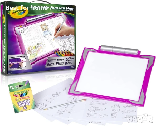 Crayola - Комплект светеща подложка за рисуване с моливи и листове