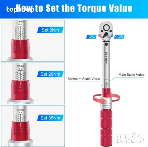 Динамометричен ключ / Тресчотка Vanpo 3/8 инча, 5-60 Nm, ±3 процента точност с 250 mm удължител..., снимка 5 - Ключове - 50493407