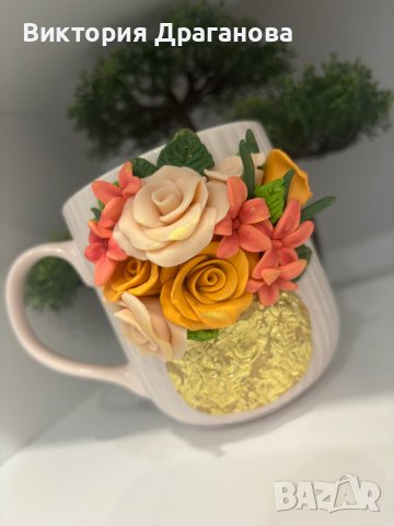 Чаша с полимерма глина букет рози