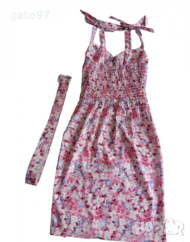Розова рокля на цветя LBD, снимка 5 - Рокли - 39840110