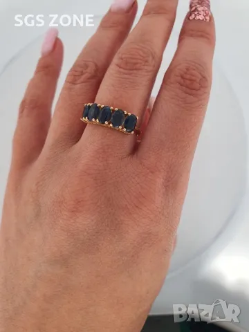 Пръстен Half Eternity с естествени рубини, изумруди и сапфири, снимка 2 - Пръстени - 49622868