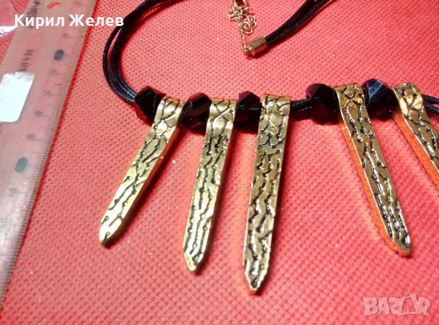ШАРМАНТНА ПОЗЛАТЕНА РЕТРО АРТ СТИЛ ОГЪРЛИЦА КОЛИЕ 47273, снимка 3 - Колиета, медальони, синджири - 47315758