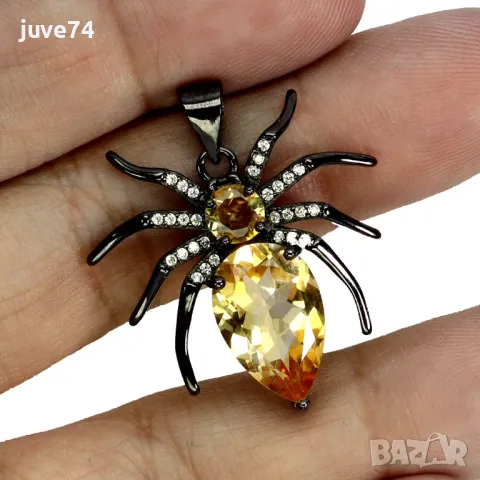 СРЕБЪРНА ВИСУЛКА-ПАЯК С ЦИТРИН И КУБИЧЕН ЦИРКОНИЙ, снимка 2 - Колиета, медальони, синджири - 49193554