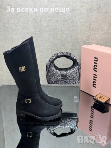 Miu Miu Дамски Черни Ботуши Миу Миу Код SK271, снимка 8 - Дамски ботуши - 52596941